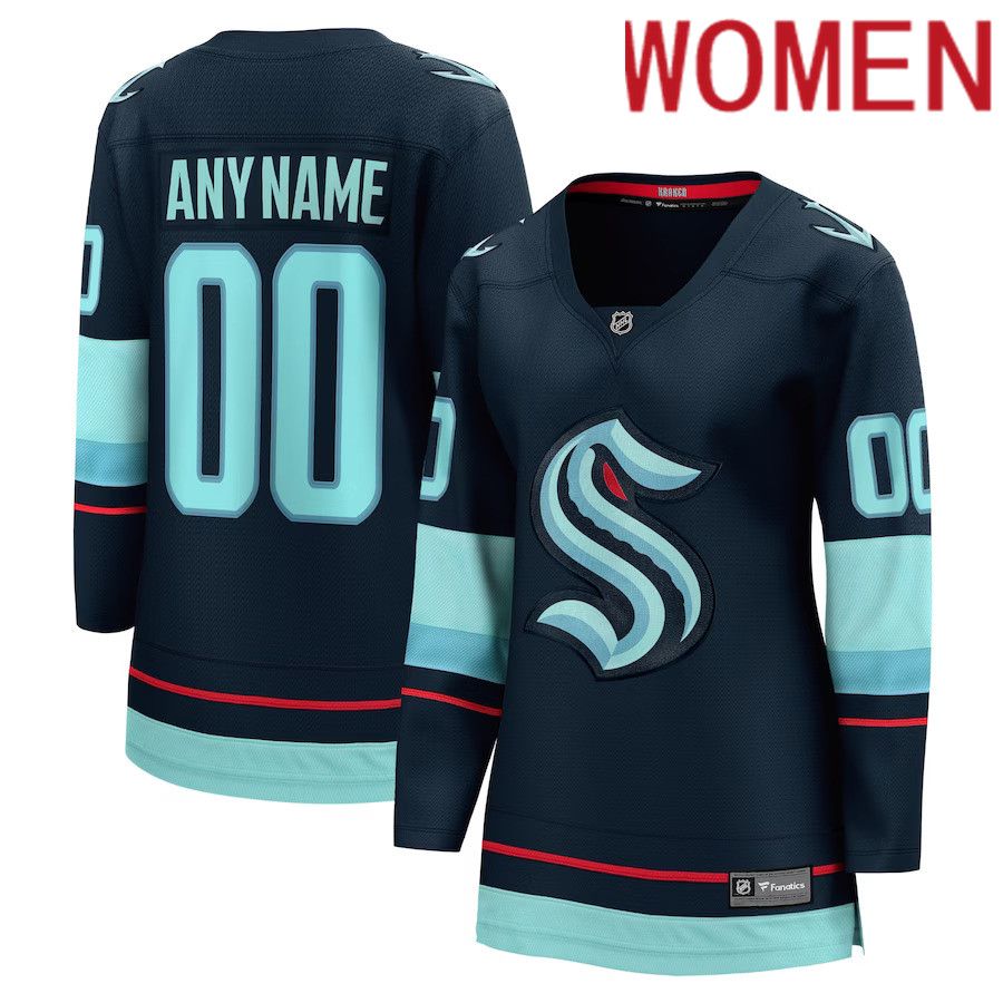 Women Seattle Kraken Fanatics Branded Navy Home Breakaway Custom NHL Jersey